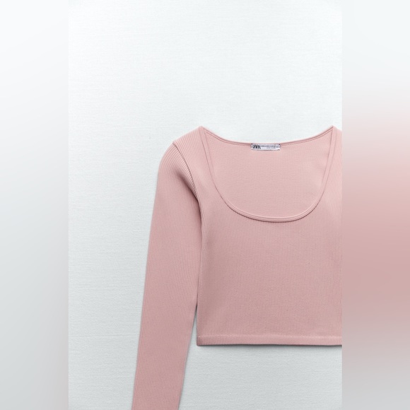 NWT ZARA Limitless Contour Collection Pink RIbbed Stretch Long Sleeve Crop Shirt - Picture 4 of 8